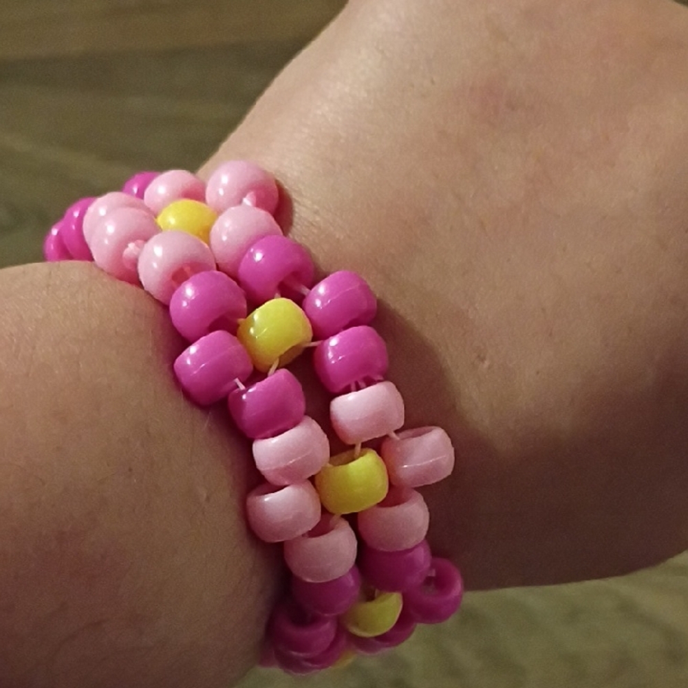 Pink and Yellow Beaded Flower Cuff